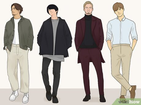 An illustration of four men dressed in different styled outfits.
